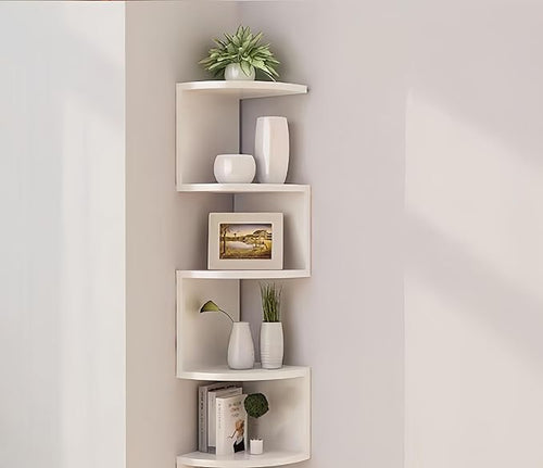 5-Tier Corner Shelf Wall Mount, Screw-Mounted Floating Bookshelf by Frawenleco
