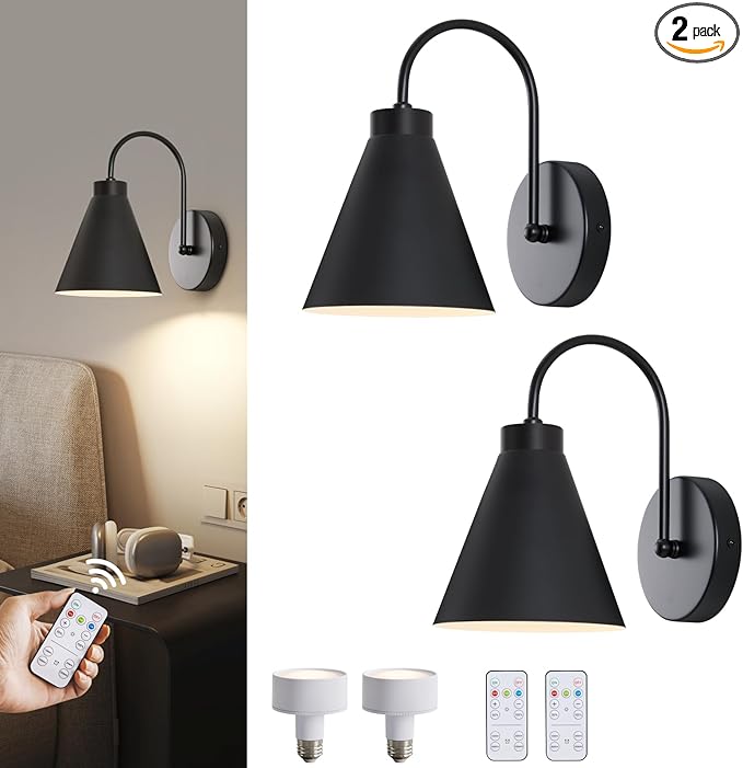 Powfloven Vintage Cordless Gooseneck Battery Operated Wall Sconces Set of 2 by Powfloven