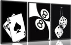 3Pcs Black and White Poker Dice Canvas Wall Art Lucky You Poster Prints Trendy by bokpen