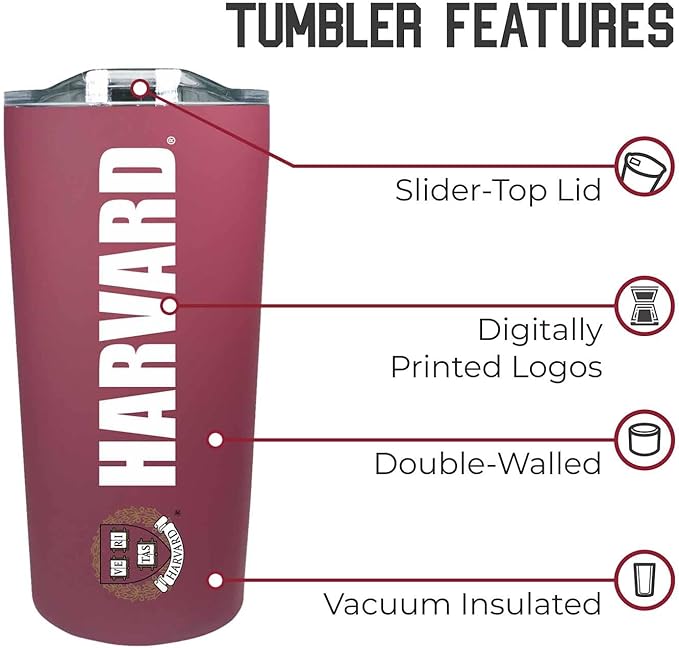 Campus Colors NCAA Stainless Steel Tumbler perfect for Gameday - 18 oz - Double Walled - Keeps Drinks Perfectly Insulated (Harvard Crimson - Crimson)