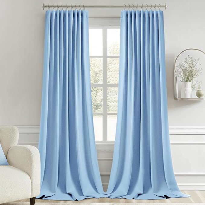 MIULEE Sky Blue Back Tab Blackout Curtain 96 Inch Long 2 Panels Set - Image 9