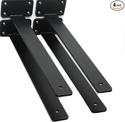 4 Pack - 14 inch Black Hidden L Shelf Bracket Iron Floating Shelf Brackets by MHMYDZ