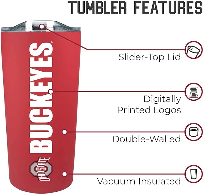 Campus Colors NCAA Stainless Steel Tumbler perfect for Gameday - 18 oz - Double Walled - Keeps Drinks Perfectly Insulated (Ohio State Buckeyes - Red)