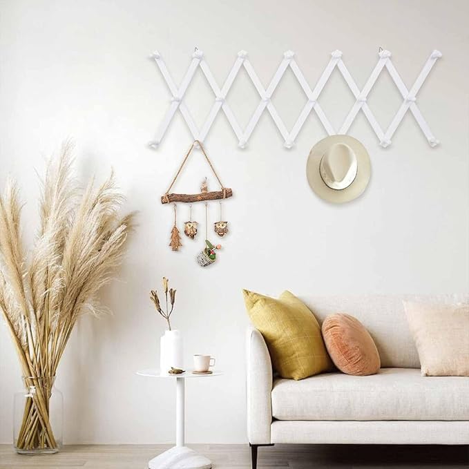 SCUNDA Wall Rack with 20 Hooks, Wooden Wall Expandable Coat Rack - Image 5