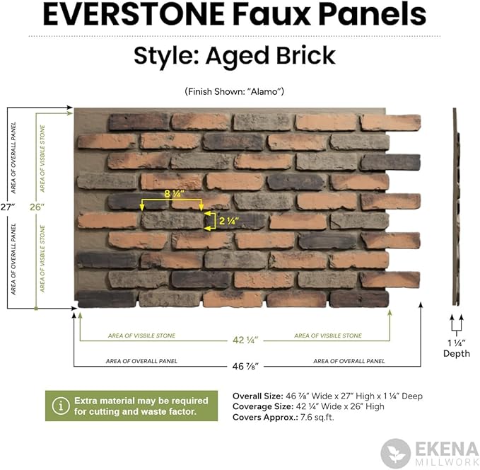 EverStone Aged Brick Faux Brick Panel, 46 7/8"W x 27"H x 1 1/4"D, French - Image 2