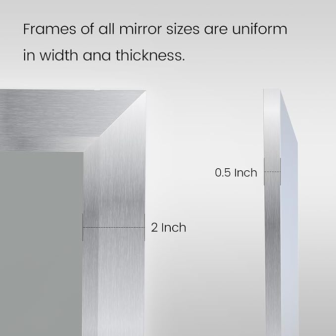 Amorho Bathroom Mirror, 55x32 Inch Silver Thick Metal Framed Wall Mirrors - Image 6