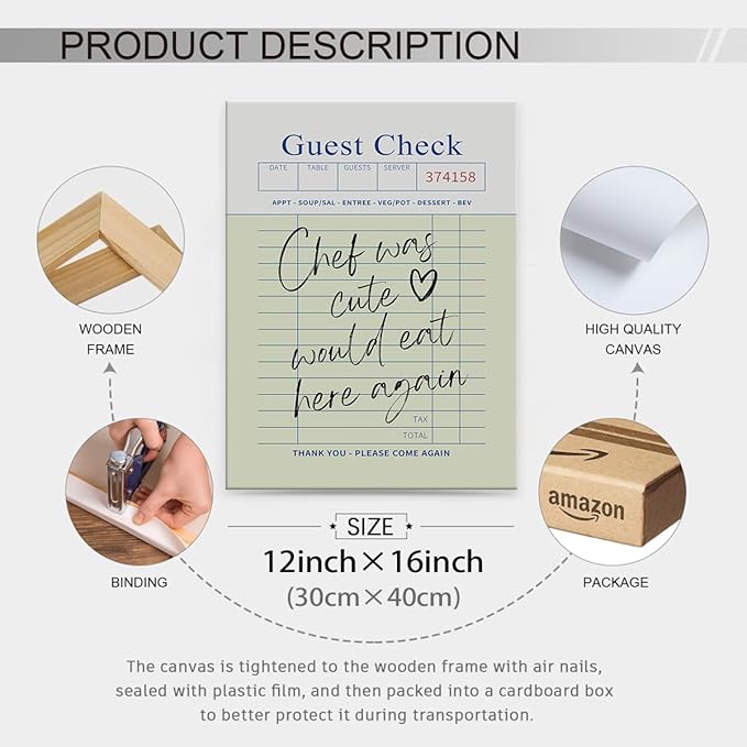 Framed Wall Art Posters Trendy Kitchen Guest Check Prints Chef Was Cute Would - Image 2