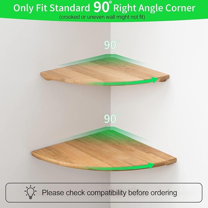 Corner Shelf, Solid Oak Wood Floating Corner Shelf Wall Mount Round End - Image 3