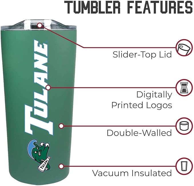 Campus Colors NCAA Stainless Steel Tumbler perfect for Gameday - 18 oz - Double Walled - Keeps Drinks Perfectly Insulated (Tulane Green Wave - Green)