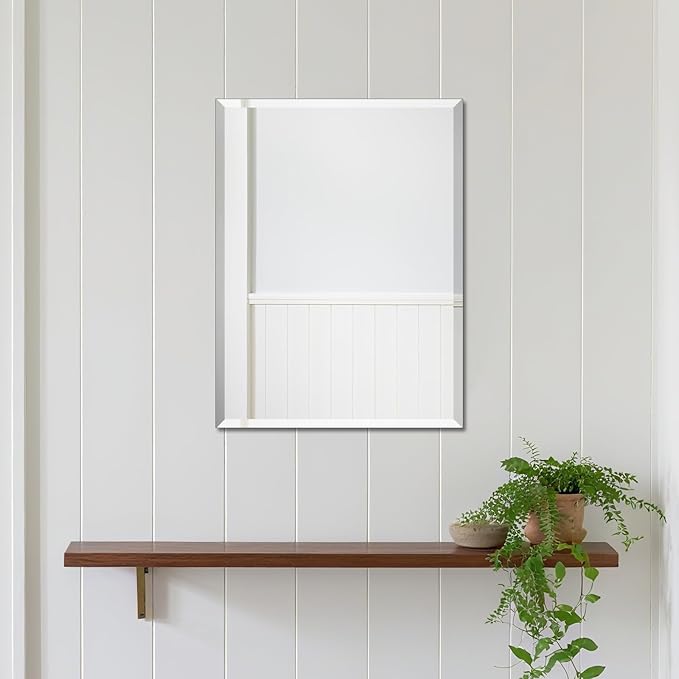 Beveled Bathroom Mirror for Wall, Rectangle Frameless Wall Mirror 16" x 12" by BOMINICA