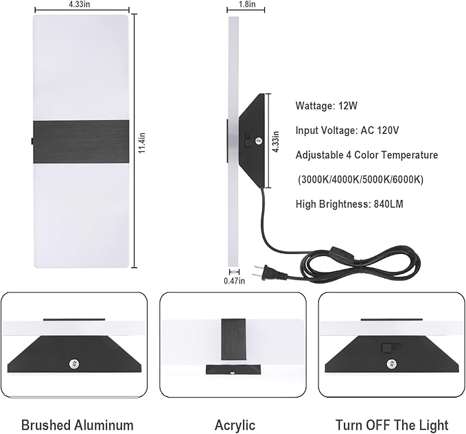 TRLIFE Modern LED Wall Sconce, Adjustable 4 Color Temperature 12W Morden Wall - Image 3