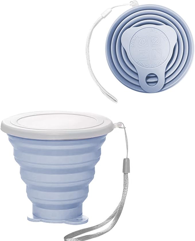 Silicone Collapsible Cup,Collapsible Cups for Camping,Folding Cup with Lids,Collapsible Coffee Cup,Reusable Drinking Mugs Cup (Blue)