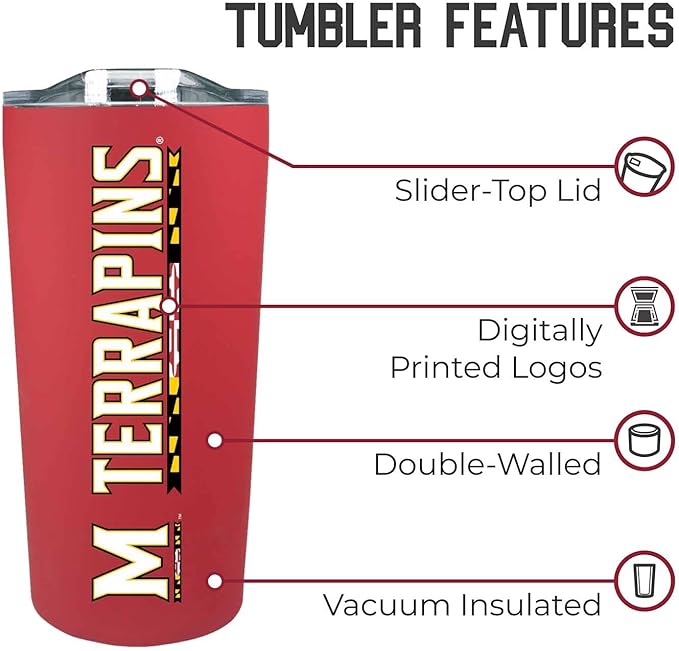 Campus Colors NCAA Stainless Steel Tumbler perfect for Gameday - 18 oz - Double Walled - Keeps Drinks Perfectly Insulated (Maryland Terrapins - Red)