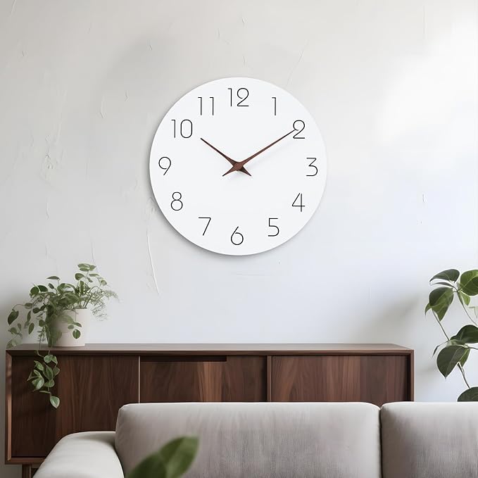 Mosewa Wall Clock 12 Inch Silent Non Ticking Battery Operated Wooden White - Image 9