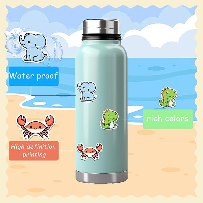 100 PCS Cute Animal Stickers-Prize Box Toys for Kids Classroom, Water Bottle Stickers for Kids Waterproof,Waterproof Vinyl Reward Stickers for School Students Gifts