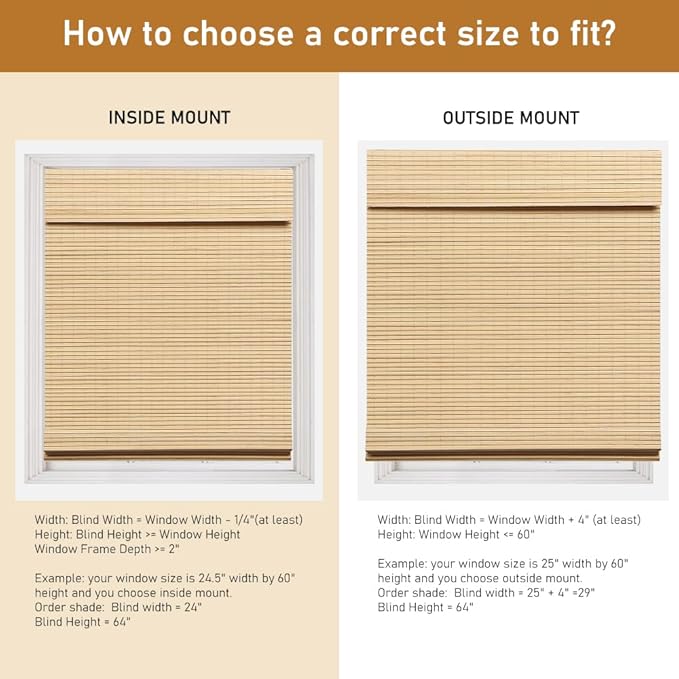 SEEYE Cordless Bamboo Roman Shades, Roll Up Blind Privacy Shade - Image 6