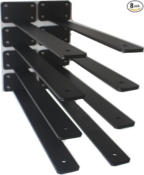 8 Pack - 14 inch Black Hidden L Shelf Bracket Iron Floating Shelf Brackets by MHMYDZ