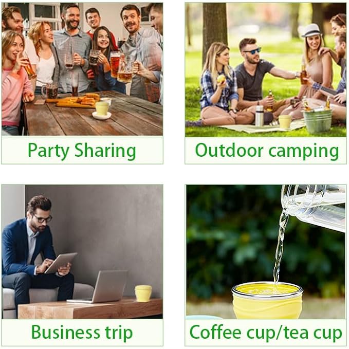 Collapsible Travel Cup, Purple, Food-Grade Silicone, 6 Ounces, Foldable Design with Lid, BPA-Free, Round, for Camping, Hiking, Outdoor Activities (Yellow)