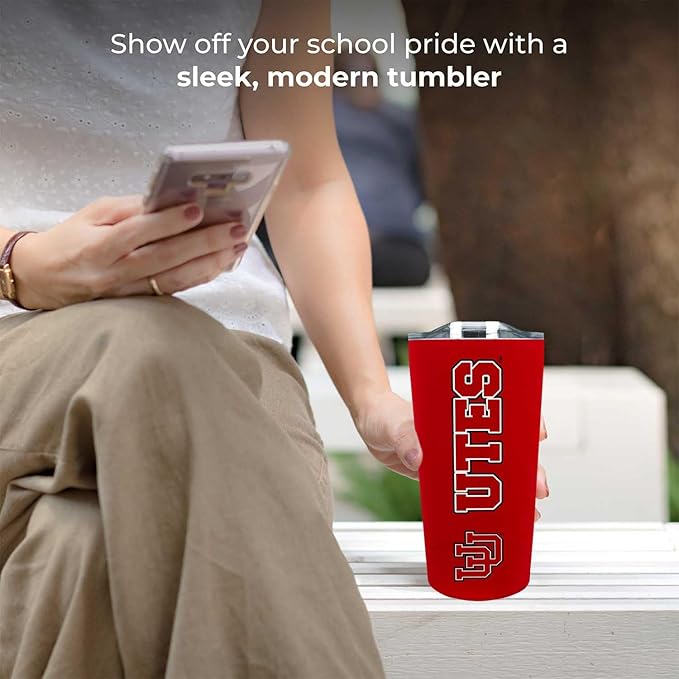 Campus Colors NCAA Stainless Steel Tumbler perfect for Gameday - 18 oz - Double Walled - Keeps Drinks Perfectly Insulated (Utah Utes - Red)