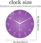 XNM Large Wall Clock for Girls Room 20 Inch Purple Clock Battery Operated Glass - Image 3