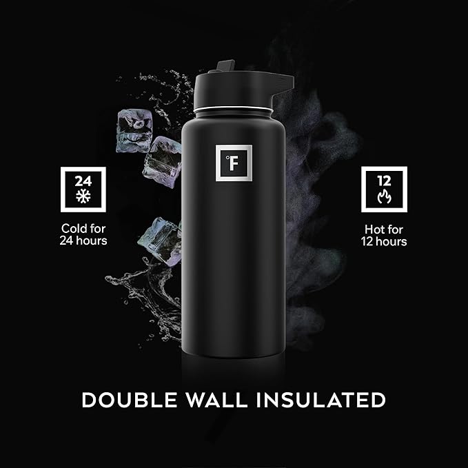 IRON °FLASK Camping & Hiking Hydration Flask with Straw, Wide Mouth Insulated Stainless Steel Sports Water Bottle - 32 oz Cashmere Cream