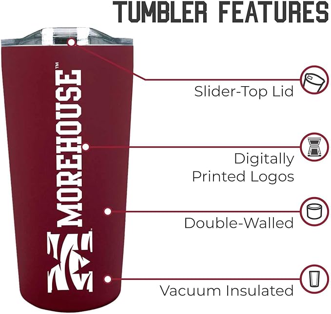 Campus Colors NCAA Stainless Steel Tumbler perfect for Gameday - 18 oz - Double Walled - Keeps Drinks Perfectly Insulated (Morehouse College - Maroon)