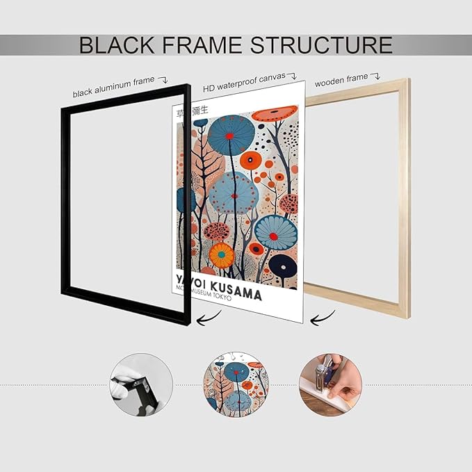 Yayoi Kusama Black Framed Wall Art 20x30in Vintage Japanese Painting Posters - Image 3