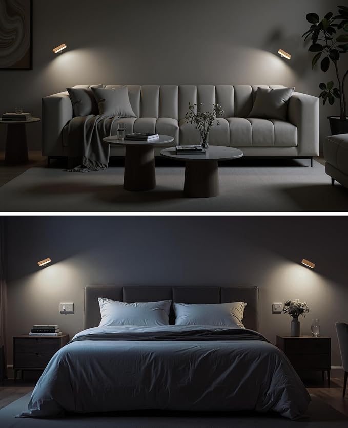 Wood Battery Operated Wall Sconces Set of Two, Magnetic Mini Wall Lights - Image 9