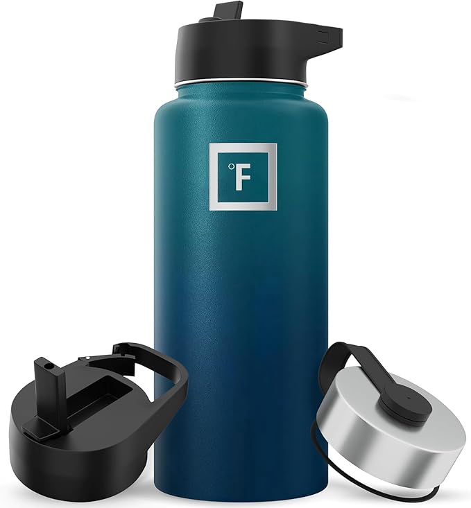 IRON °FLASK Camping & Hiking Hydration Flask with Straw, Wide Mouth Insulated Stainless Steel Sports Water Bottle - 32 oz Dark Night