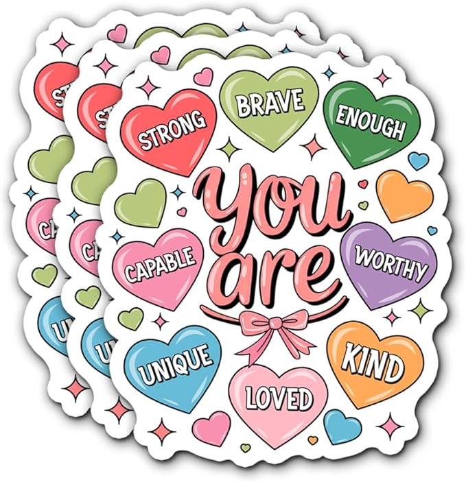 You are Beautiful Worthy You are Enough Stickers 3Pcs Motivational Inspirational Quote Stickers Vinyl Waterproof Decals for Notebook, Tumbler, Laptop and Water Bottle