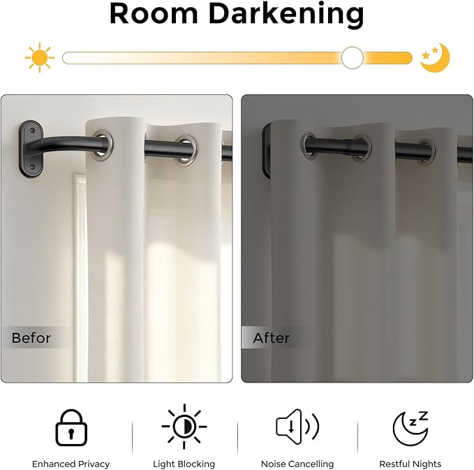 Curtain Rods 36-88 Inch, 1 Inch Adjustable Heavy Duty Room Darkening Window - Image 3
