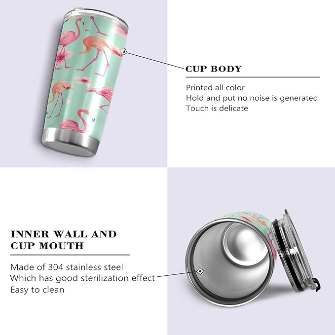 xigua 20oz Tumbler with Lid and Straw, Stainless Steel Vacuum Insulated Water Coffee Tumbler Cup, Beautiful Pink Flamingo Travel Mug Thermal Cup for Hot and Cold Drinks