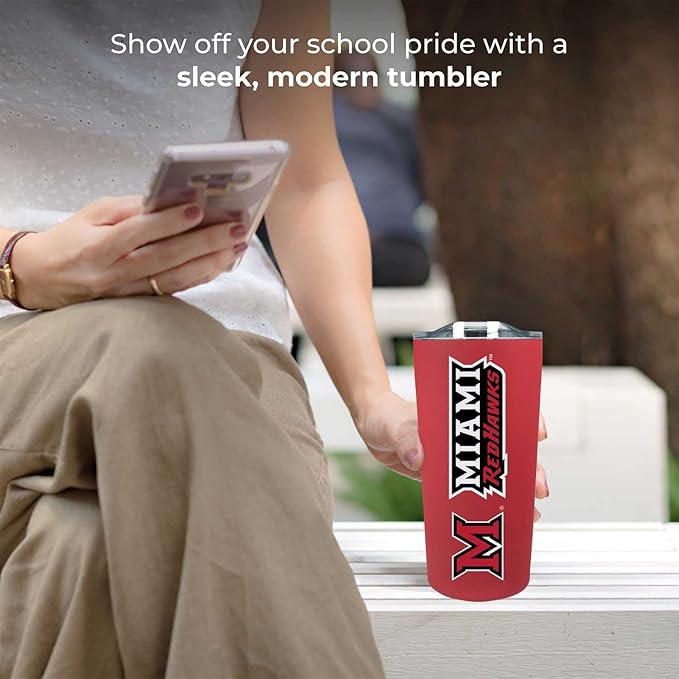 Campus Colors NCAA Stainless Steel Tumbler perfect for Gameday - 18 oz - Double Walled - Keeps Drinks Perfectly Insulated (Miami Redhawks - Red)