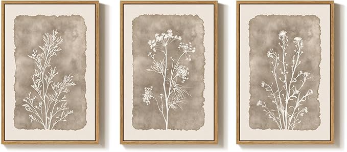 3 Piece Framed Neutral Botanical Wall Art Set, Large Farmhouse Floral Canvas - Image 6