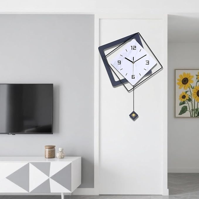 Wall Clock with Pendulum, Silent Quality Quartz Battery Operated, Metal Modern - Image 7