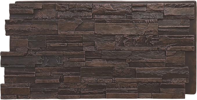 EverStone Cascade Faux Stone Panel, 48 5/8"W x 24 3/4"H x 1 1/4"D, Dark Tobacco by EkenaMillwork