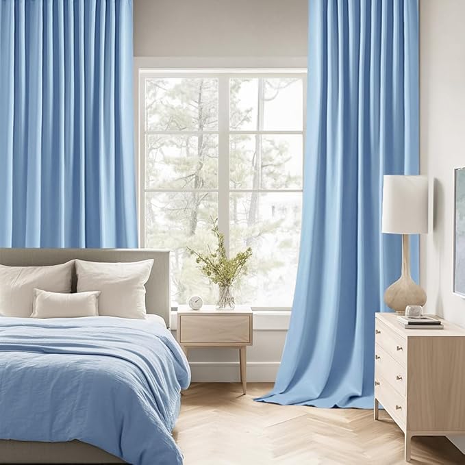 MIULEE Sky Blue Back Tab Blackout Curtain 96 Inch Long 2 Panels Set - Image 2