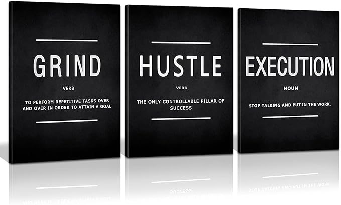 Large Office Painting, Grind Hustle Execution Motivational Poster Entrepreneur by KAWAHONE