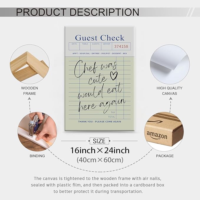 Framed Wall Art Posters Trendy Kitchen Guest Check Prints Chef Was Cute Would - Image 2