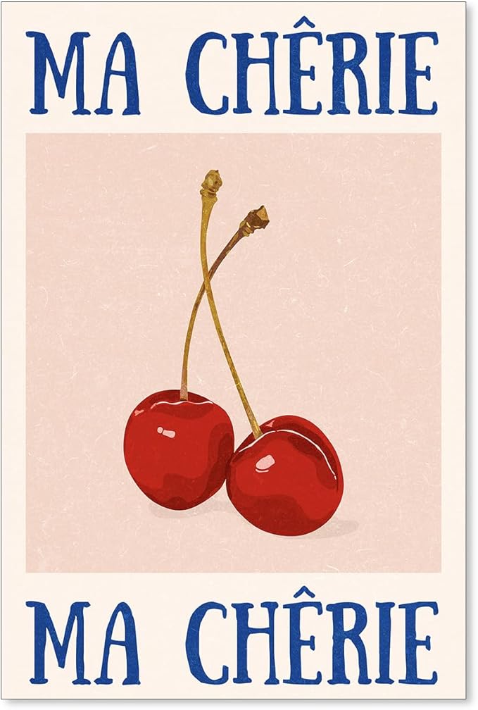 jkahh Funky Cherry Wall Art Vintage Red Blue Aesthetic Poster Trendy Ma Cherie by Unknown