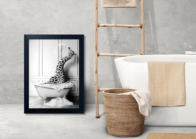 Black and White Bathroom Wall Art Funny Giraffe in Bathtub Wall Decor Framed - Image 8