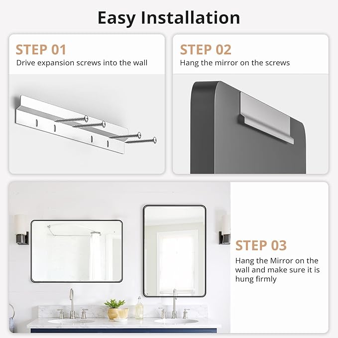 Bathroom Mirror 30x22 Inch Black Metal Frame Rectangle Vanity Mirror - Image 7
