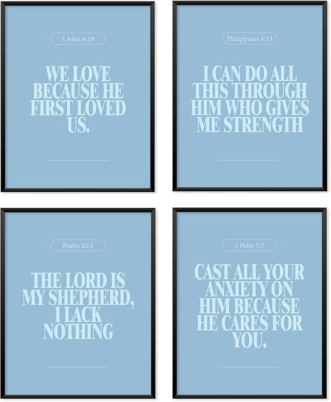 Locomiss Light Blue Christian Wall Art Decor Posters, Modern Bible Verse Prints by Unknown