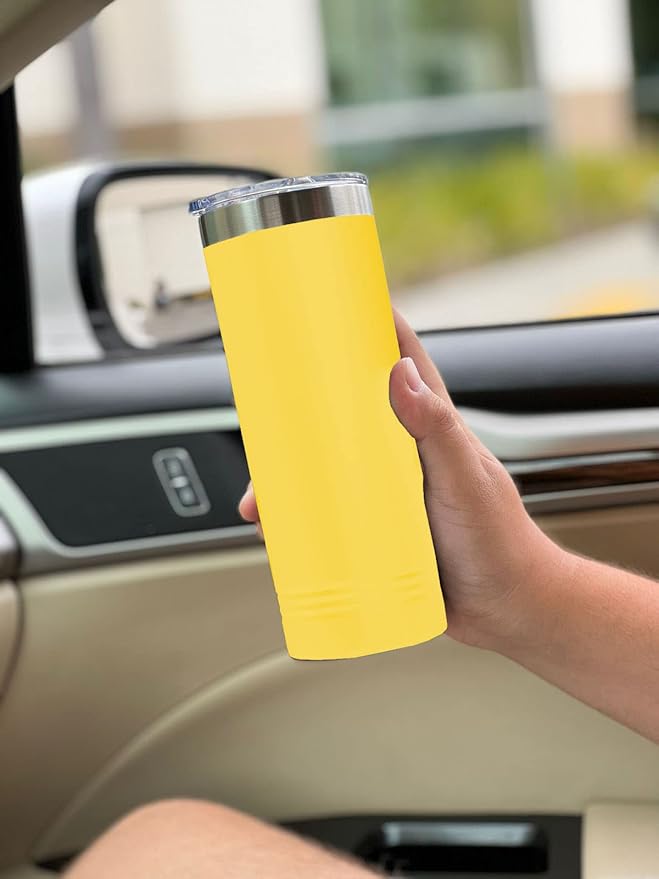LaserGram 22oz Vacuum Insulated Skinny Tumbler, Low Wing Airplane, Personalized Engraving Included (Yellow)