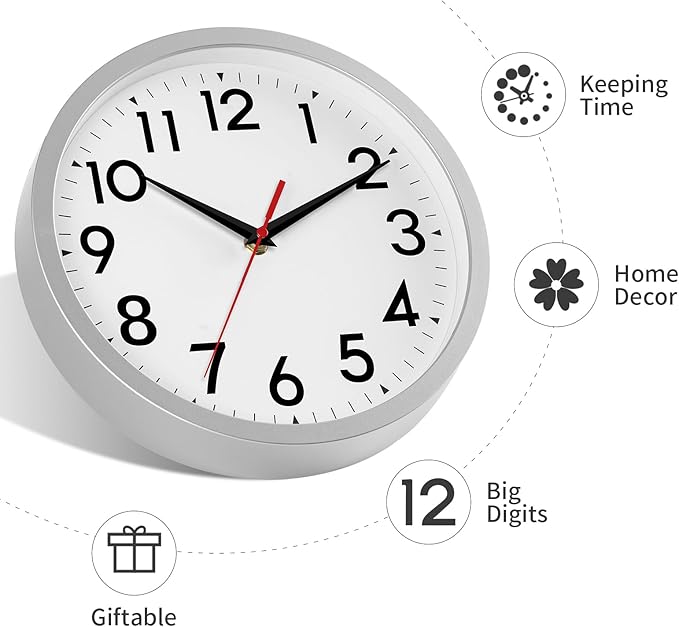 DAXSMY Wall Clock Modern Battery Operated 10 Inch Simpel Silent Non Ticking - Image 6
