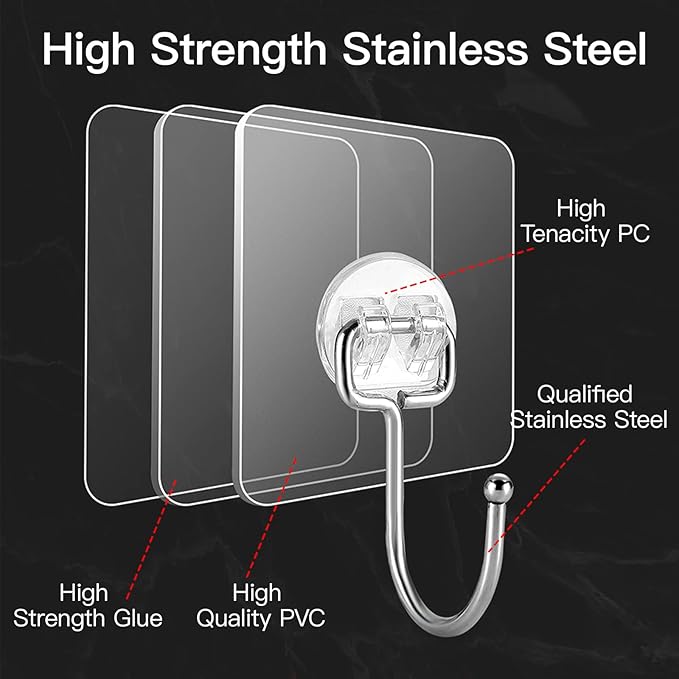 Large Hooks for Hanging Heavy-Duty 44Ib 10 Packs, Wall Hangers without Nails - Image 2