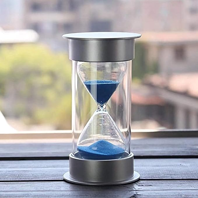 Sand Timer, Dual Protection Child Safety Hourglass, Time Management Assistant, Creative Gift, Living Room Office Decoration (Silver Cover with Blue Sand, 60 Minutes)