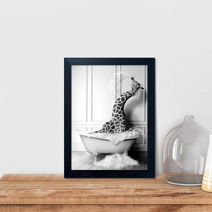 Bathroom Pictures Wall Decor Black and White Wall Art Funny Animal Canvas Print - Image 8