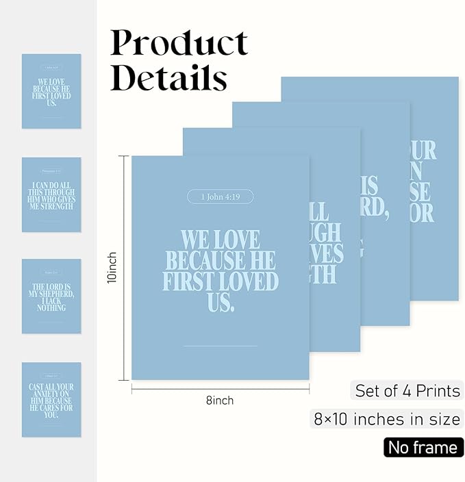 Locomiss Light Blue Christian Wall Art Decor Posters, Modern Bible Verse Prints - Image 2