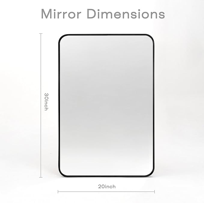 Wall Mount Mirror for Bathroom, Brush Black Metal Framed Rounded Corner - Image 2